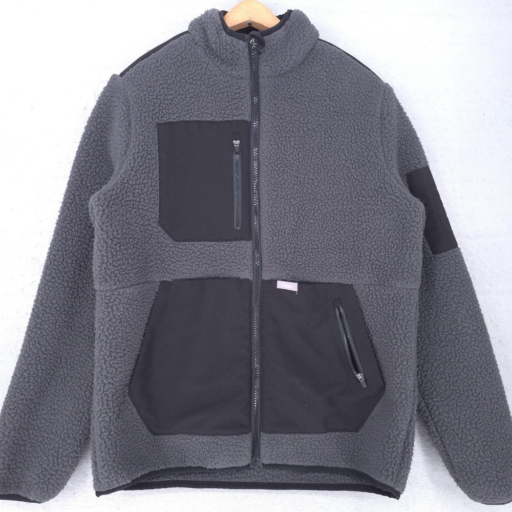 FIGS On Shift Jacket Womens Small Gray Fleece Windbreaker Full Zip Pockets
